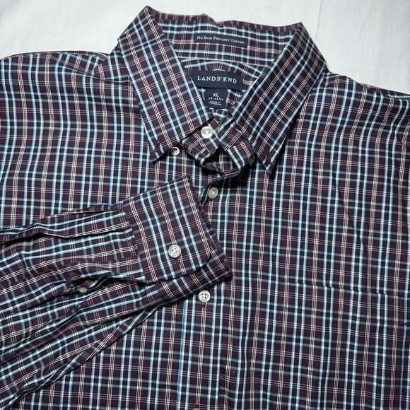 Lands' End Other - Lands' End Men’s Size XL No Iron Pinpoint Oxford Button Down Shirt Plaid Supima